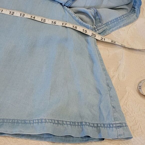 Free People Light Blue Chambray  Denim Crop Tank Off Shoulder Ruffle Top Small - Picture 13 of 16